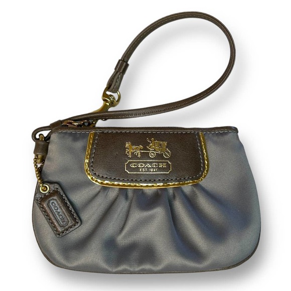 Coach Handbags - COACH Satin Wristlet Wallet Grey Silver Gold Brown Coin Purse NWOT